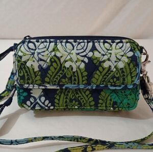 Vera Bradley Carryall Crossbody Wristlet Floral Green and Blue